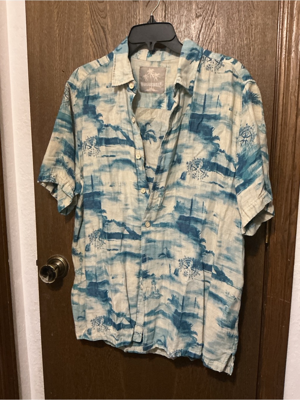 Margaritaville Blue Tie-Dye Casual Button-Down Shirt